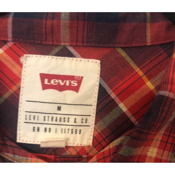 Mens Western Shirt M Red Black‎ Plaid Levi's Button up Long Sleeve Cowboy Ranch - Picture 4 of 9